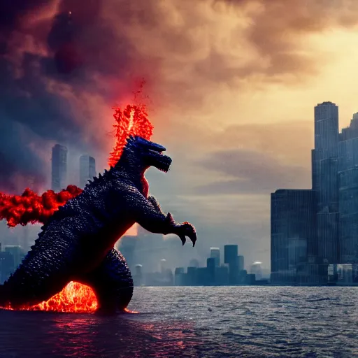 Prompt: thicc godzilla is destroying chicago film still 4k