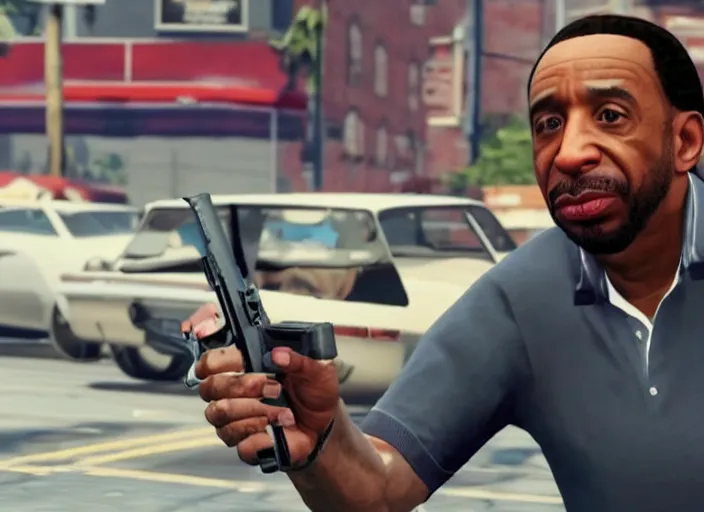 Prompt: stephen a smith in grand theft auto 5, gta, ps 4 gameplay