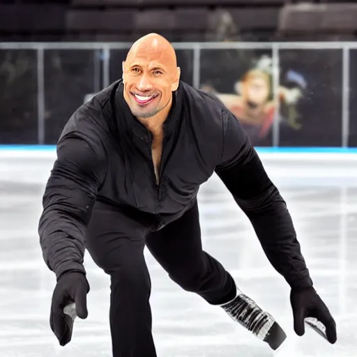 Image similar to Dwayne Johnson Ice Skating, professional Photograph