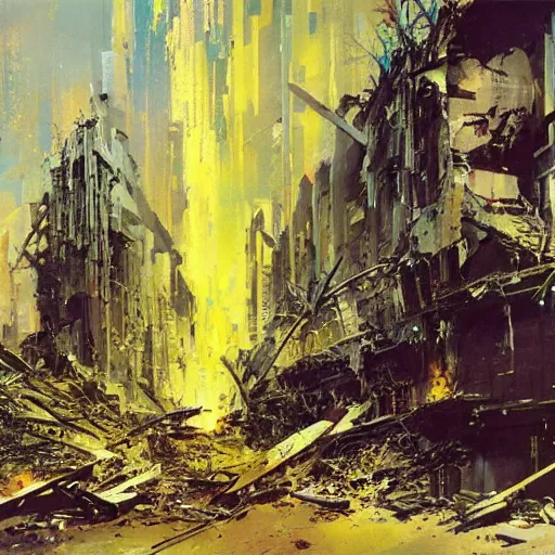 Prompt: arise from the ashes of your own creation, heed the call to service amongst the ruins of your old life, by john berkey.