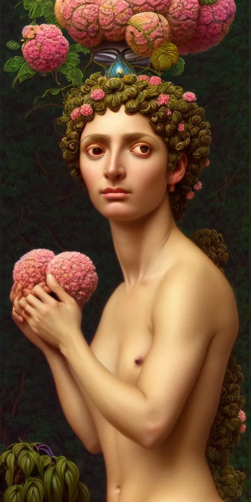 Image similar to portrait of the goddess of tennis, unusual beauty, flowers and plants, emotionally evoking symbolic metaphors, head in focus, fantasy, ornamental, intricate, elegant, sensual, highly detailed digital painting, artstation, concept art, painterly, golden ratio, sharp focus, illustration, art by John William Godward and Boris Vallejo and Zdzisław Beksiński,