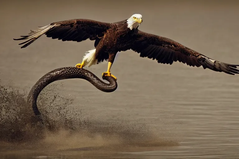 eagle catching snake