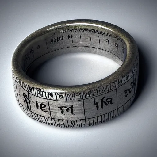 Image similar to the ring from lord if the rings with an imprinted ruler, cm scale imprinted on the inside of the ring, highly detailed, 8 k, trending on artstation, mystic, rpg artwork