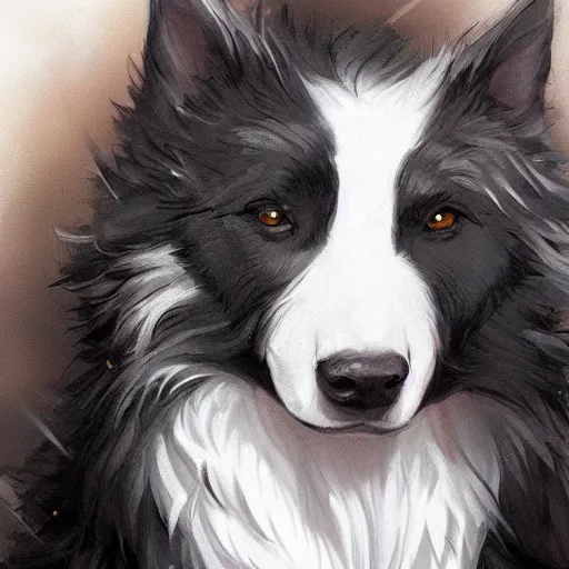 Image similar to wide angle beautiful full body portrait of a strong male anthropomorphic anthro border collie fursona wearing a black dress, character design by charlie bowater, henry asencio, and ross tran, furry art, furaffinity, beautiful, glamor pose, detailed, aesthetic, trending on artstation