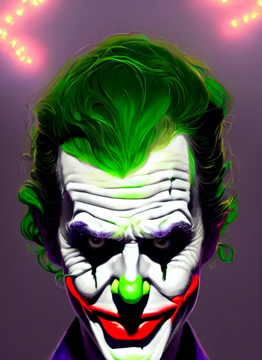 Prompt: portrait of neil cicierega as the joker, green hair, intricate, elegant, glowing lights, highly detailed, digital painting, artstation, concept art, sharp focus, illustration, art by wlop, mars ravelo and greg rutkowski