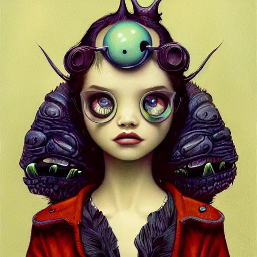 Prompt: Lofi portrait with a creature, Pixar style by Joe Fenton and Stanley Artgerm and Tom Bagshaw and Tim Burton