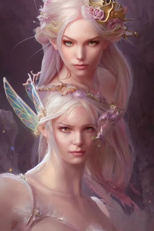 Image similar to fairy princess, highly detailed, d & d, fantasy, highly detailed, digital painting, trending on artstation, concept art, sharp focus, illustration, art by artgerm and greg rutkowski and magali villeneuve