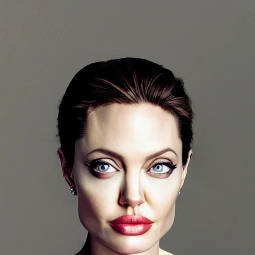 Prompt: portrait of a beautiful 20-year-old Angelina Jolie 1930s hairstyle serious facial expression by Mario Testino, headshot, detailed, award winning, Sony a7R