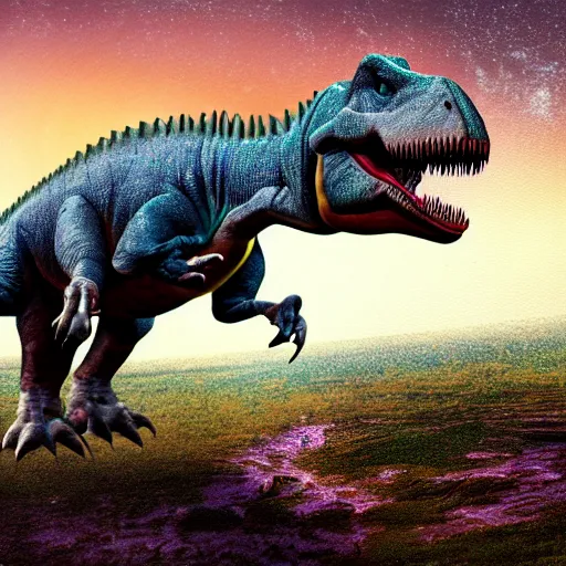 Prompt: The last selfie of a dinosaur before the asteroid impact, digital art