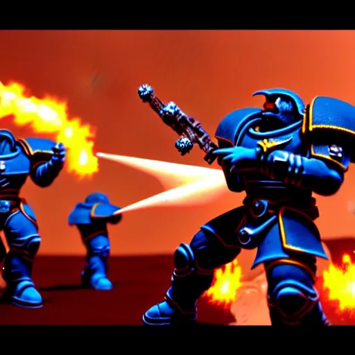 Image similar to Astartes Space Marines fight against space orcs in an epic battle, futuristic style 4K