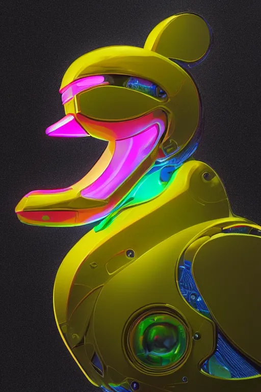 Image similar to robot duck concept portrait, lcd neon 3 d fractal metallic ceramic, detailed, sharp focus, pastel, intricate, realistic, smooth, volumetric lighting, digital painting, by miyazaki