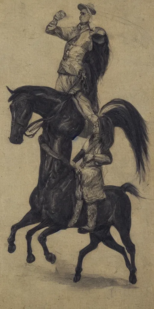 Prompt: a horse riding a horse, art