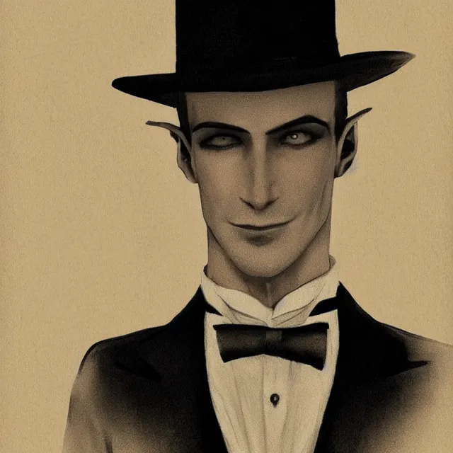 Prompt: photorealistic sepia full - head portrait of a 1 9 2 0 s era smirking male occultist, well dressed, long - tailed tuxedo coat, atmospheric lighting, dark, brooding, painted, intricate by thierry doizon, ultra detailed, well composed, best on artstation, cgsociety, epic, stunning, gorgeous, intricate detail, much wow, masterpiece