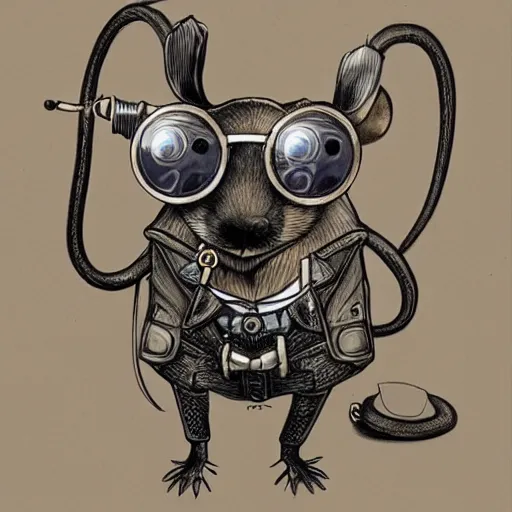Prompt: a rat with steampunk googles, by James Jean