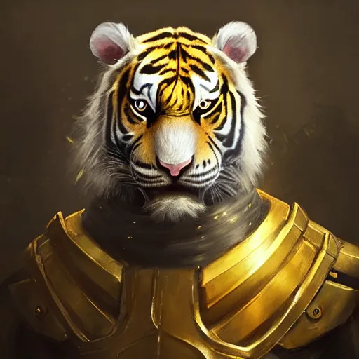 Image similar to a aesthetic award winning commission portrait of an albino tiger wearing golden victorian armour,digital art,art by greg rutkowski,character design by charles bowater,ross tran,photorealistic,detailed face,high quality,deviantart,artstation,characzer concept