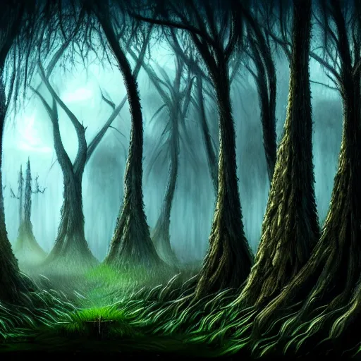 Image similar to dark fantasy landscape forest