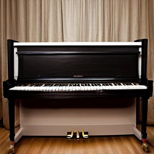 Prompt: upright piano covered in a white sheet, award winning photo, studio lightning