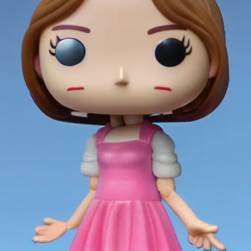 Prompt: skinny 19 years old white redhead girl in a pink sundress funko pop highly detailed closeup photo