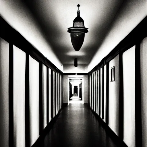 Image similar to a photo, five and a half minute hallway, at night, long hallway, surrealist