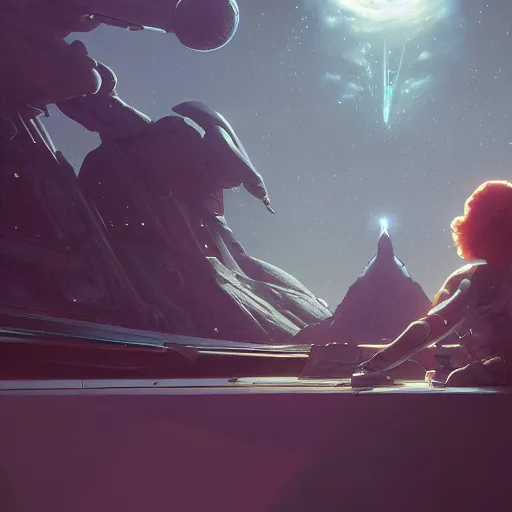 Image similar to a spaceship returns to earth, highly detailed vfx portrait, unreal engine, greg rutkowski, loish, rhads, caspar david friedrich, makoto shinkai and lois van baarle, ilya kuvshinov, rossdraws, elegent, tom bagshaw, alphonse mucha, global illumination, detailed and intricate environment.