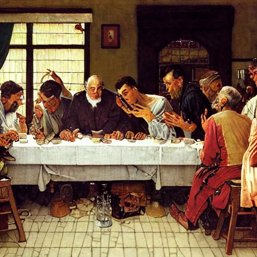 Image similar to the last supper painted by norman rockwell