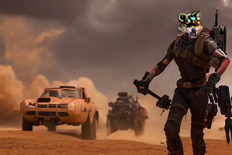 Image similar to nick wilde, heavily armed and armored facing down armageddon in a dark and gritty reboot from the makers of mad max : fury road