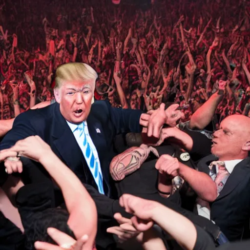 Image similar to Donald Trump in a mosh pit at a Slipknot concert