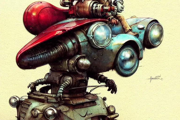 Image similar to adventurer ( ( ( ( ( 1 9 5 0 s retro future robot mouse explorer vehical. muted colors. ) ) ) ) ) by jean baptiste monge!!!!!!!!!!!!!!!!!!!!!!!!! chrome red