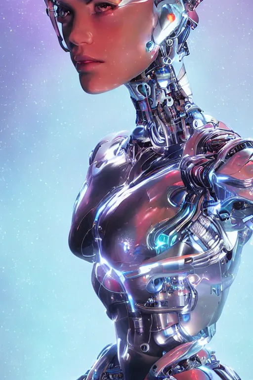 Image similar to a stunning robot woman with cybernetic enhancements, wires, led lights, glowing lights, futuristic, by artgerm and wlop and bosch