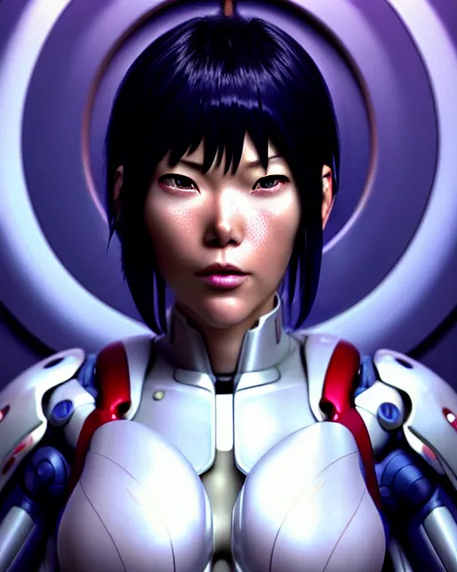 Image similar to weta disney pixar movie still portrait photo of motoko kusanagi ghost in the shell : : as cyborg woman by pixar : : by weta, wlop, ilya kuvshinov, rossdraws, artgerm, marvel, maxim cover, latex, octane render, sweaty, iridescent, bright morning, anime, liosh, mucha : :