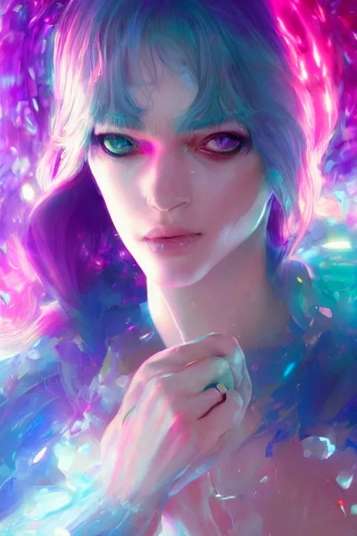 Image similar to gem! and the holograms, seductive look, chromatic aberration, hyper realistic, highly detailed, digital painting, trending on artstation, concept art, sharp focus, illustration, art by wlop and artgerm and greg rutkowski and ayami kojima