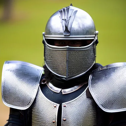 Prompt: a knight wearing a vented faceplate helmet