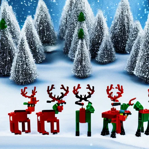 Prompt: lego reindeers, santa, christmas tree, 4k, photo realistic,