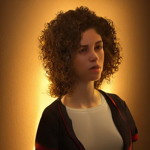 Prompt: realistic character in a 90's hotel, curly hair, detailed, artstation, nostalgic lighting