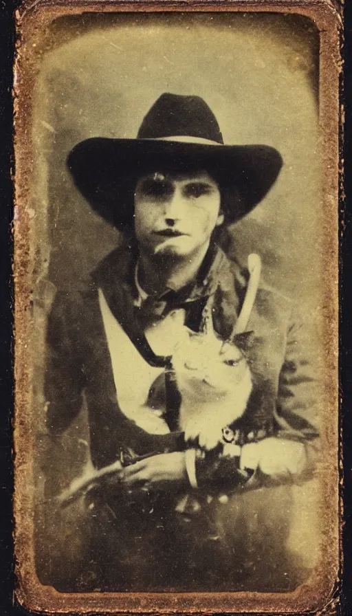 Prompt: “tintype photo portrait of cowboy cat”