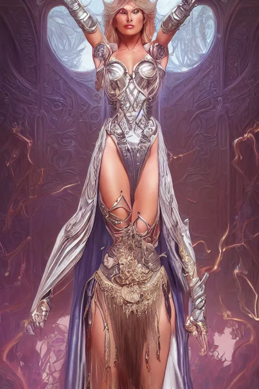 Image similar to ultra realistic illustration, the sorceress from masters of the universe, sci - fi, fantasy, intricate, elegant, highly detailed, digital painting, artstation, concept art, smooth, sharp focus, illustration, art by artgerm and alphonse mucha