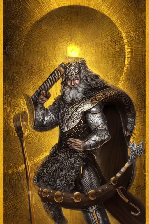 Prompt: mythological odin all father supreme God of thunder and smithing and artificial intelligence creating an artificial neural network with gold synapses on an anvil with his mighty hammer, high resolution, award winning art, trending on art station, sharp image, incredibly detailed, detailed character realistic painting