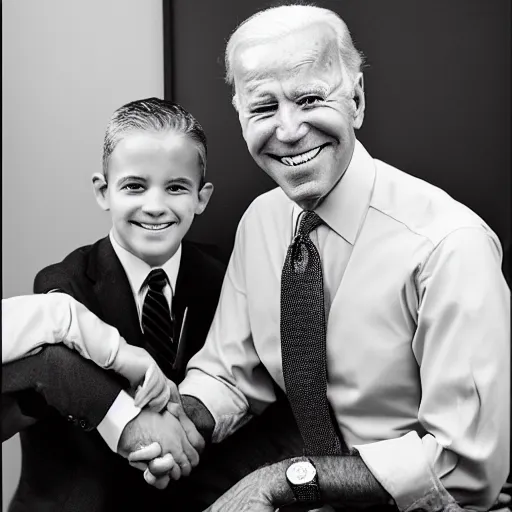 Image similar to A portrait photo of joe biden teams up with a teenage joe biden, perfect faces, 50 mm, award winning photography