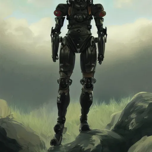 Prompt: anime japanese robotic soldier standing badass looking on a hill digital painting, artstation, concept art, soft light, hdri, smooth, sharp focus, illustration, fantasy, intricate, elegant, highly detailed, D&D, matte painting, in the style of Greg Rutkowski and Alphonse Mucha and artemisia, 8k, highly detailed, jurgens, rutkowski, bouguereau, pastoral, rustic, georgic
