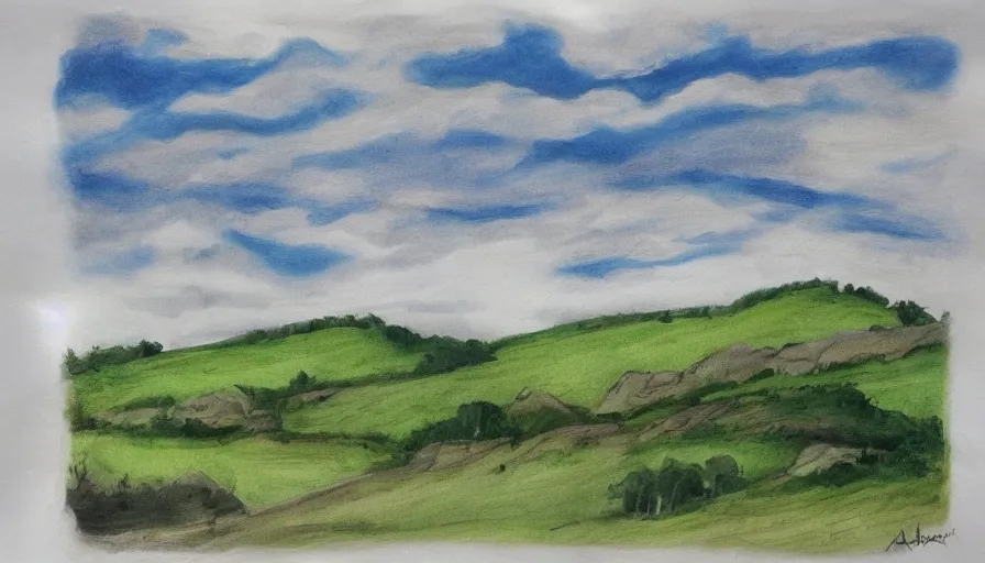 Image similar to landscape by alariko, ilustration flat, chaotic clouds