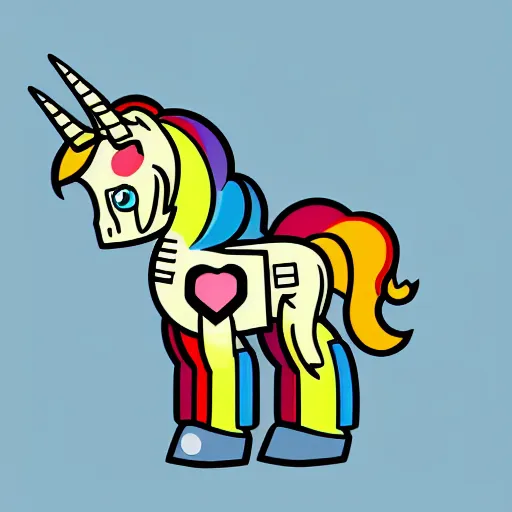 Image similar to Rainbow Robot Unicorn profile picture for social media sites. Limited palette, crisp vector line