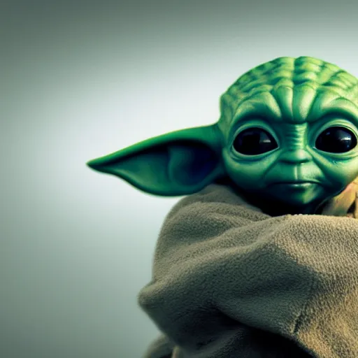 Prompt: profile shot of Baby Yoda with black background, strong bokeh, dramatic, cinematic, high contrast, octane render, 4k