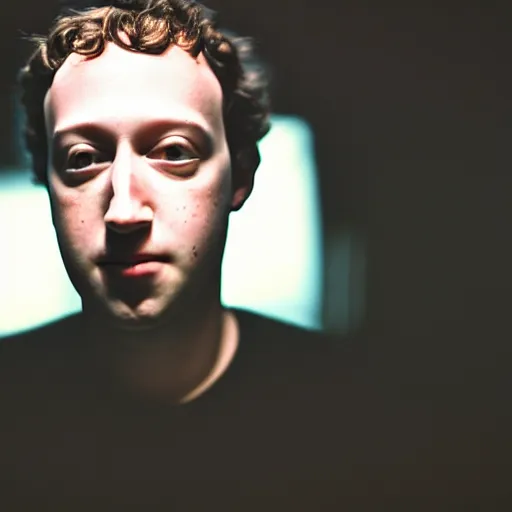 Prompt: close - up portrait of dark zuckerberg, the mind eraser, ominous dramatic low light, gritty high contrast, kodak portra 8 0 0, f 1. 8 8 5 mm zeiss lens