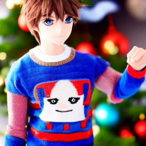 Image similar to anime boy wearing a christmas jumper highly detailed, smooth, sharp focus