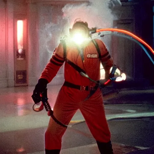 Image similar to stunning awe inspiring michael jackson as a ghostbuster in the movie ghostbusters, movie still 8 k hdr atmospheric lighting