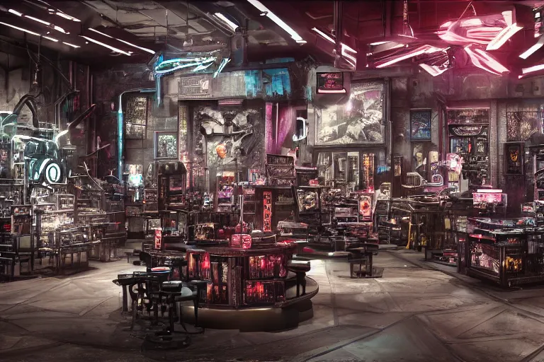 Image similar to Cybertron, inside of a Hot Topic store for goth Decepticons, cinematography by Wes Anderson, 4k octane render, photorealistic , cinematic lighting, Artstation