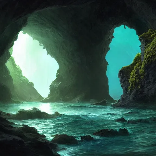 Prompt: a scary portal glowing green portal to another world in darwin's arch in the galapagos islands, ocean and rock landscape, d & d, fantasy, intricate, elegant, highly detailed, digital painting, artstation, concept art, matte, sharp focus, illustration, art by greg rutkowski and rembrandt