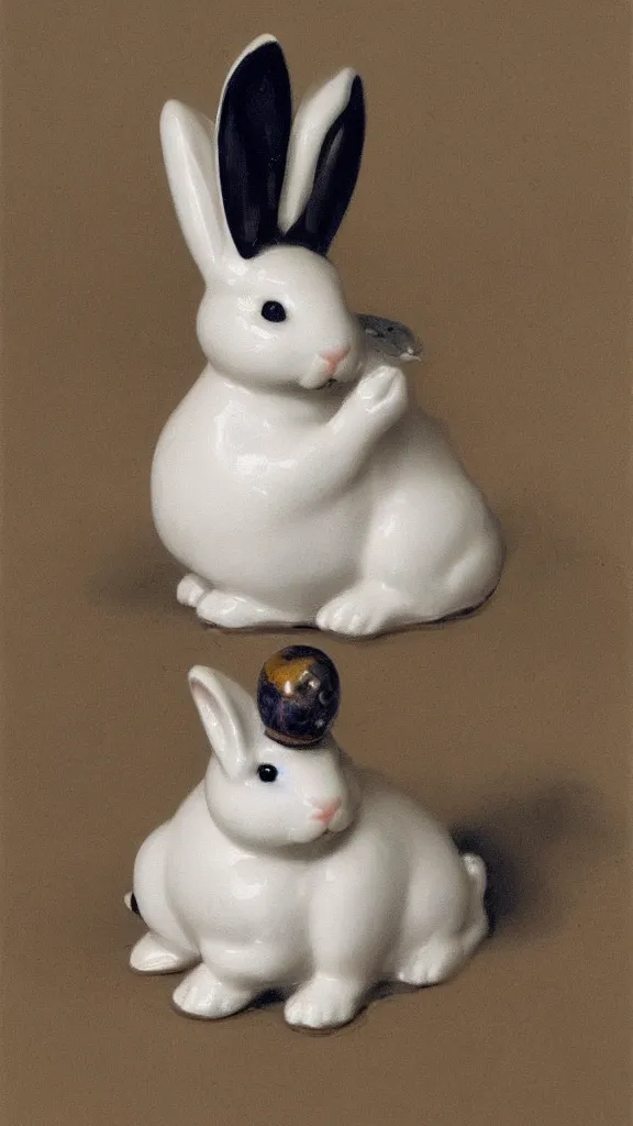 Image similar to a porcelain rabbit with a japanese pipe painted by john singer sargent