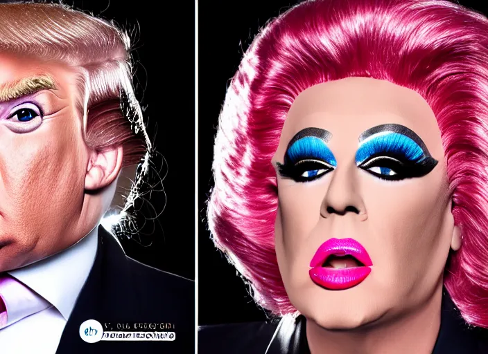 Image similar to photo still of drag queen!!!! donald trump!!!! in drag, 8 k, studio lighting