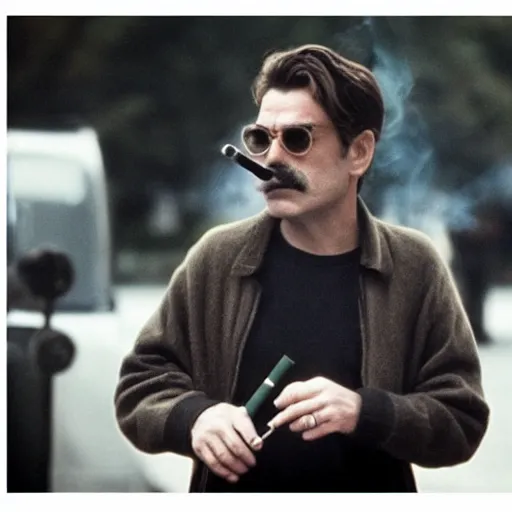 Image similar to Mario smoking a cigarette in a Paul Thomas Anderson film aesthetic!!!